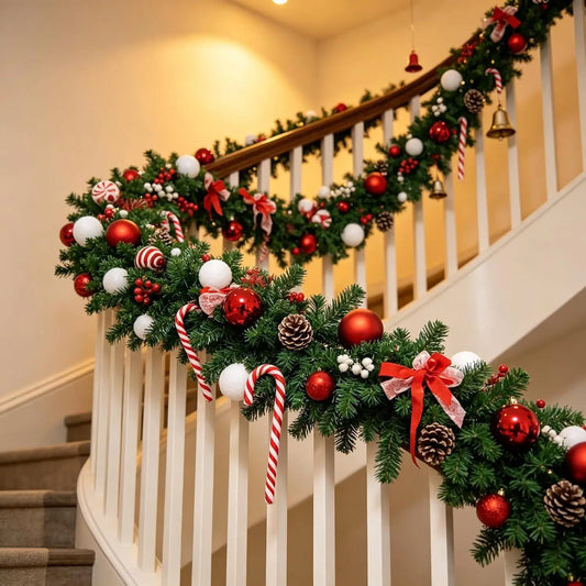 6/9ft Christmas Garland Wreath Artificial Pine with Pinecones and Berries Xmas Tree Hanging Ornaments for Home Outdoor Yard Party Door Fireplace Stair Decoration