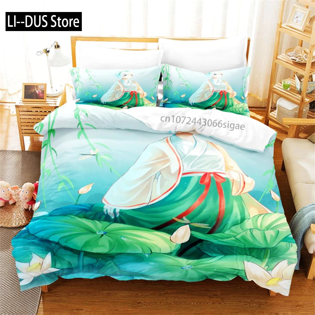 Pink Lotus Duvet Cover Set Featuring Stream Water Design Bedding