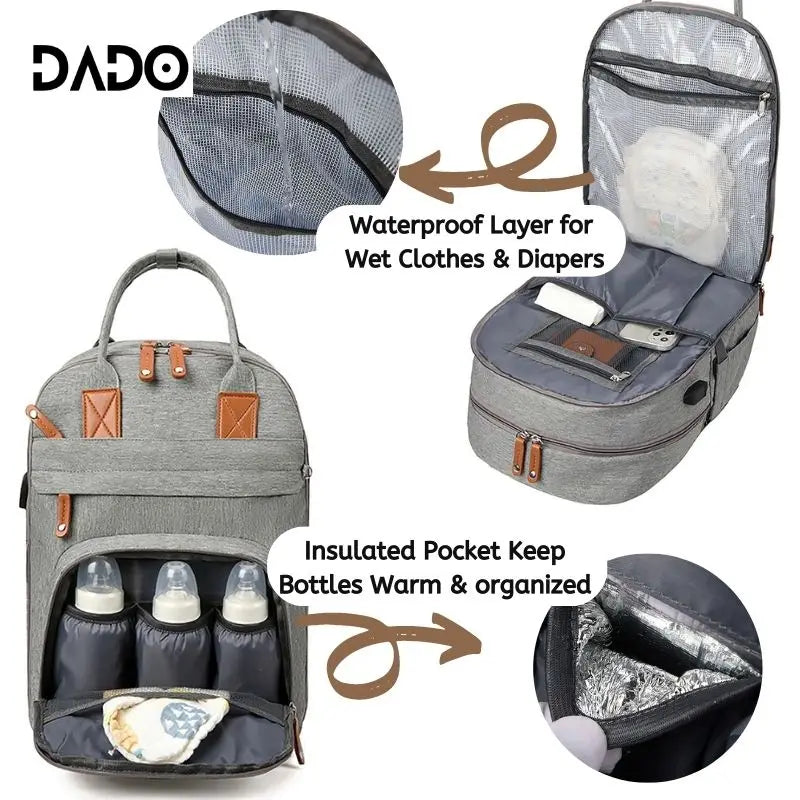 Waterproof Diaper Backpack With Changing Pad And Stroller Straps