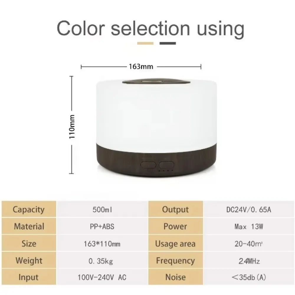 Ultrasonic Essential Oil Diffuser 550ml Mist Aromatherapy Humidifier Led Lights