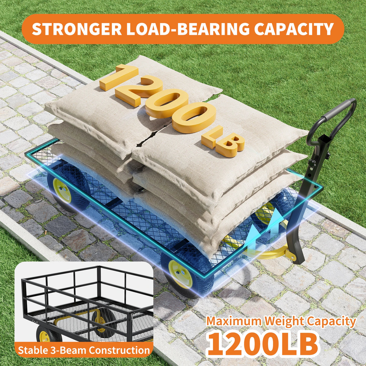 HiMiss Heavy Duty Steel Garden Wagon For Yard And Tools