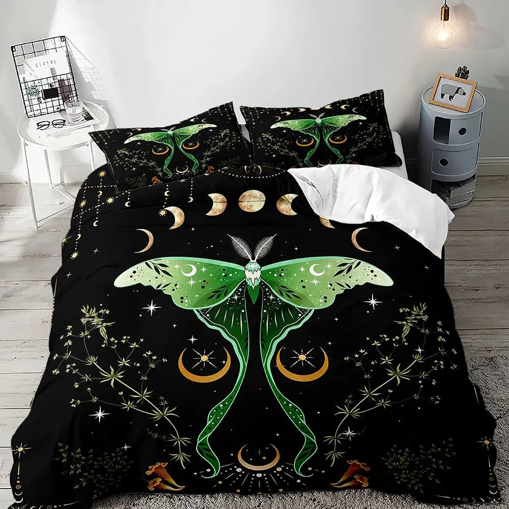 Gothic Moth Mushroom Microfiber Duvet Cover Set Ultra Soft Lightweight